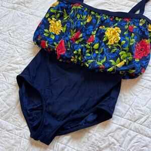 Vintage Sirena womens sz 16 floral one piece swimsuit multicolor resort vacation